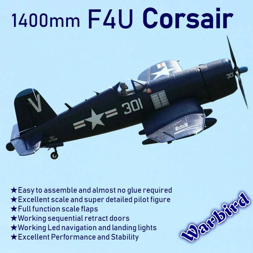 FMS 1400MM 1.4M F4U Corsir Blue 6CH with Flaps Retracts PNP RC Airplane Gaint Warbird Radio Remote Control Model Plane Aircraft