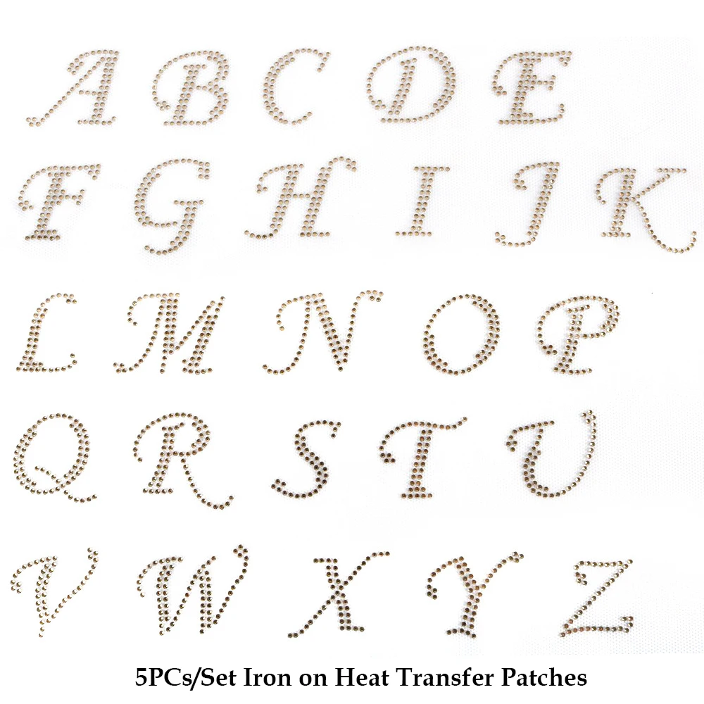26 Letters Rhinestone Iron On Heat Transfer Patches White Shiny Alphabet Heat‑Transferdiamond Decals For Diy Clothing Decoration