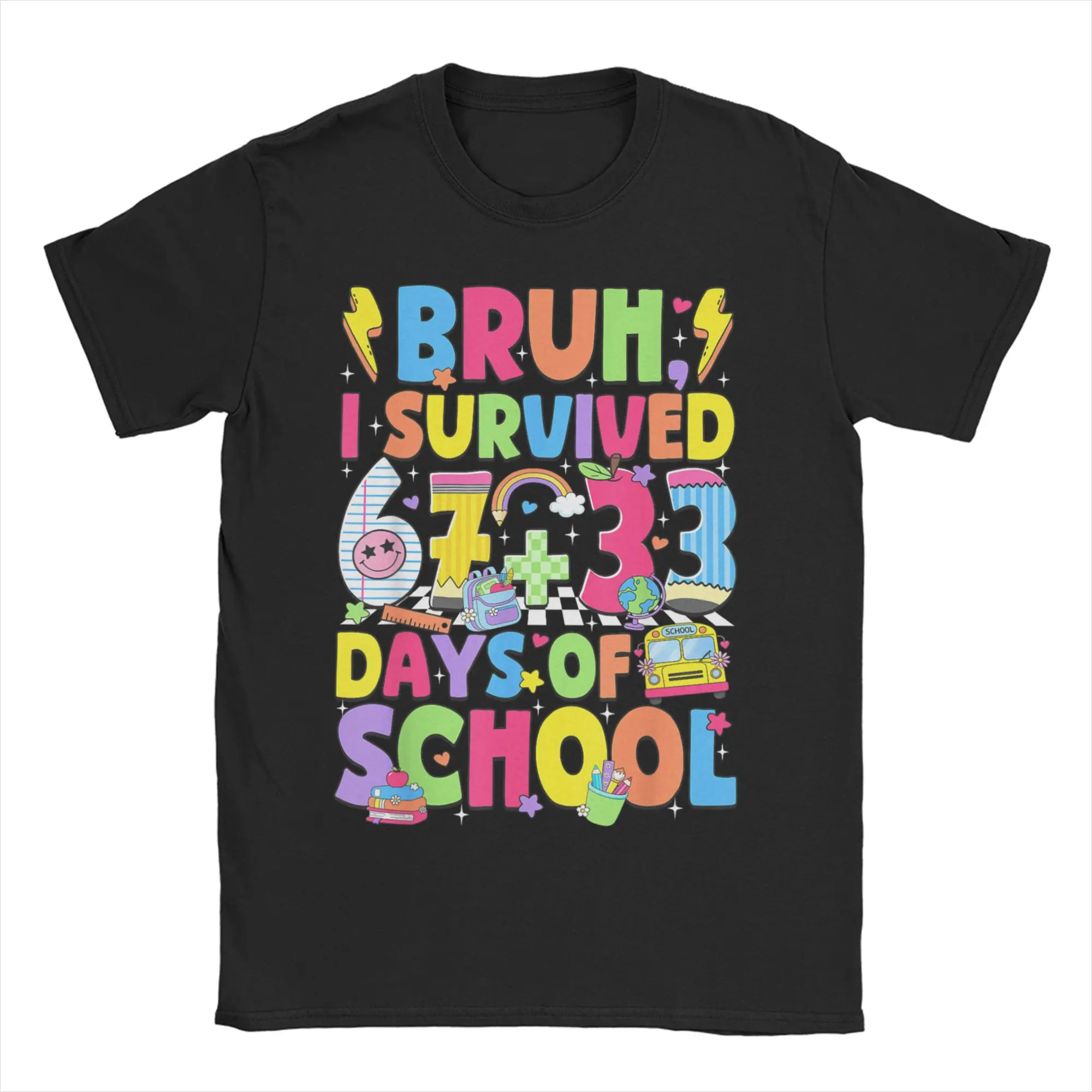 

Bruh I Survived 67 + 33 Days of School 100th Day of School T Shirt Summer T Shirts Men Cotton O Neck Top Tees Short-Sleeved
