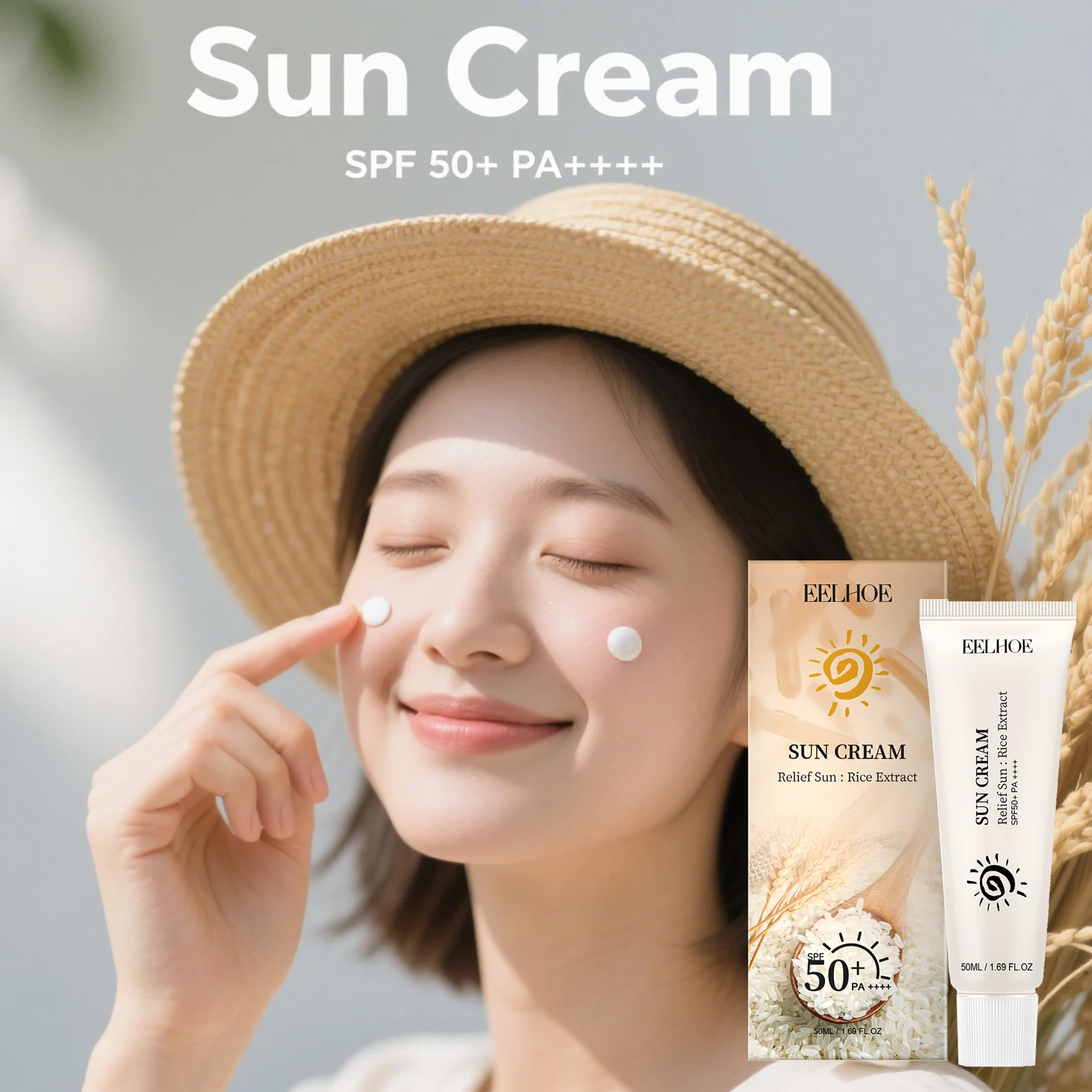 

Rice sunscreen, refreshing, non-stick, natural protection from UV exposure to the sun to increase skin elasticity