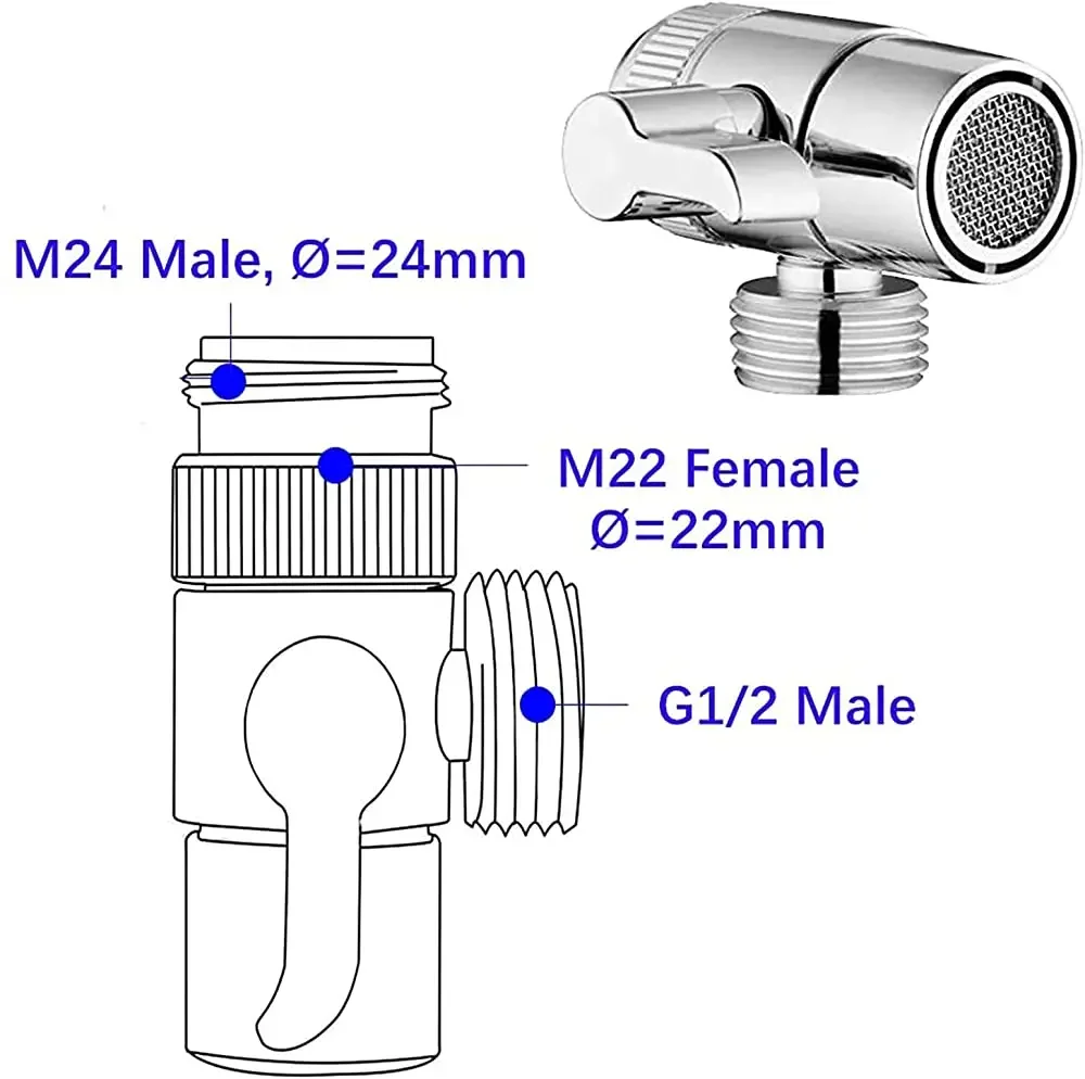 M22/M24 Switch Faucet Adapter Kitchen Sink Splitter Diverter Valve Water Tap Connector for Toilet Bidet Shower Bathroom Kitchen