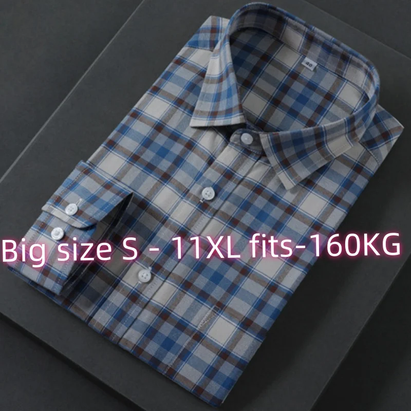 

11XL Fits 160 KG Outdoor Casual Oxford men shirts long sleeve 100 cotton big sizes with Pockets Oversized Long Sleeve Shirt Men