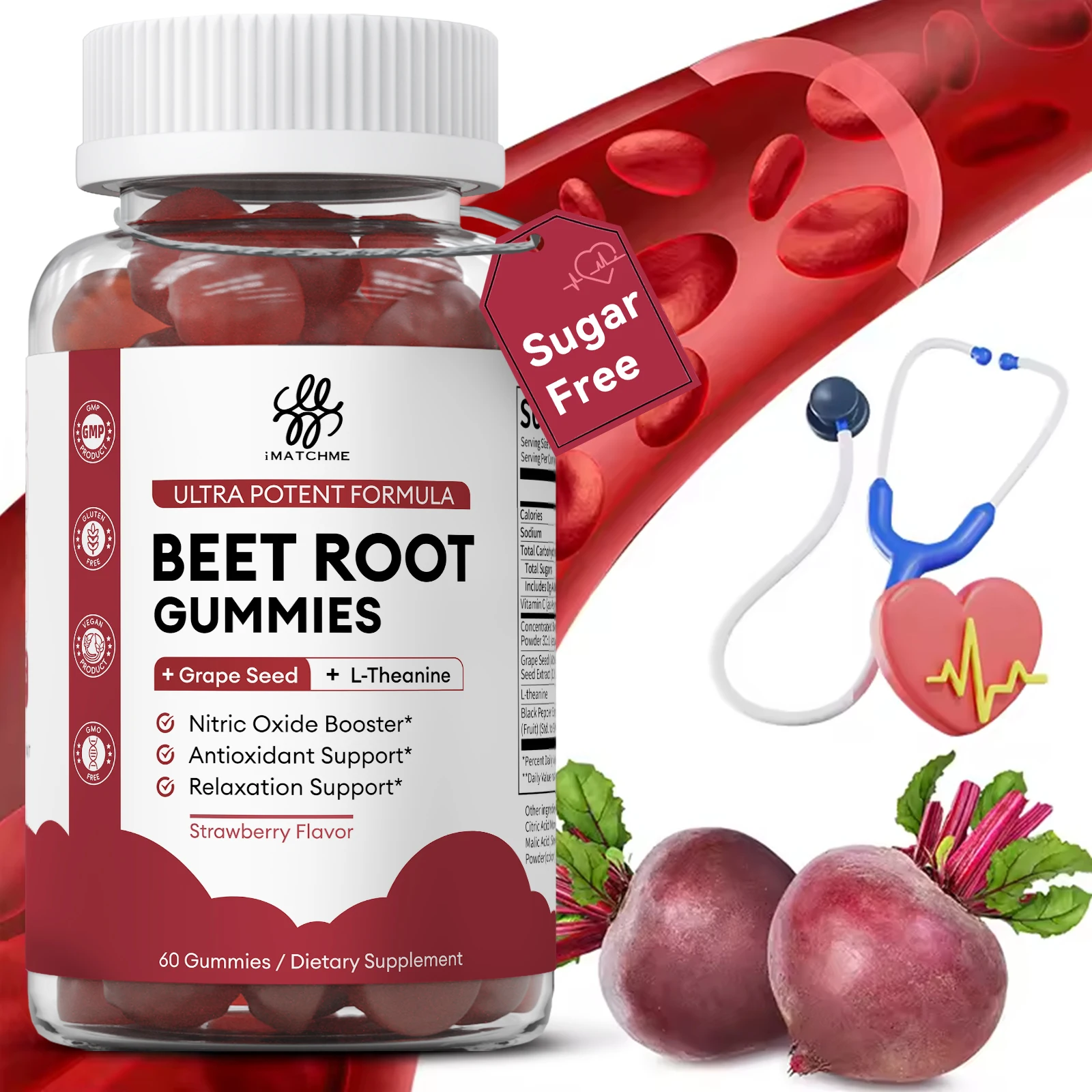 

Beetroot Gummies Органический экстракт порошка Beetroot + семена жира Производство оксида азота Кровообращение Артериальное давление Здоровье