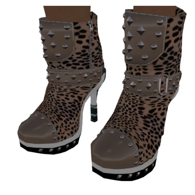

Leopard Mid Calf Rivet Buckle Boots Thin High Heel Pointed Toe Fashion Sexy 2025 Winter Big Size Woman Shoes Zapatillas Mujer