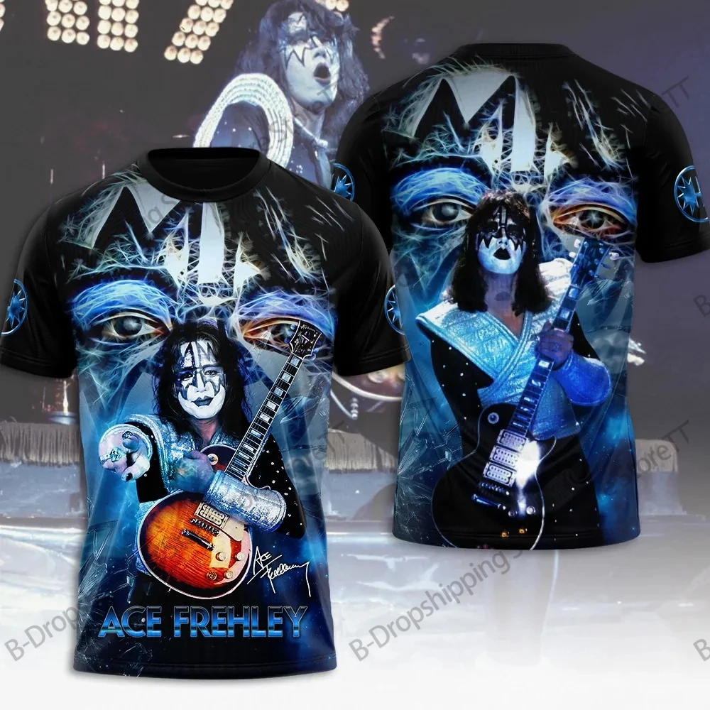 New 2026 KISS Rock Band Ace Frehley Album 3D Print Tshirt Men Women Fashion Hip Hop Short Sleeve Tops Tees Men Clothing Camiseta