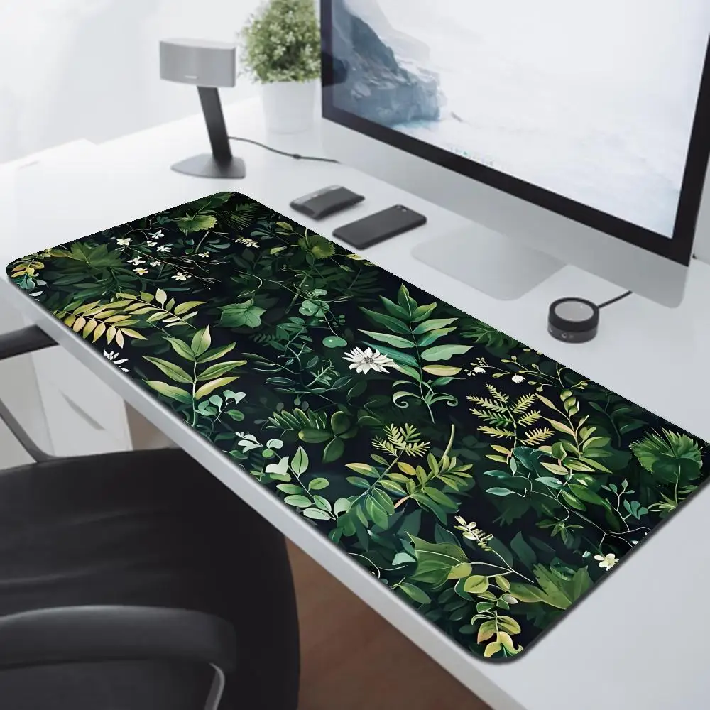 Forest Gaming Mouse Pad Vintage Floral Green Leaves Aesthetic Large Gaming Mousepad Gamer Desk Mat Nature Inspired Desk Mat