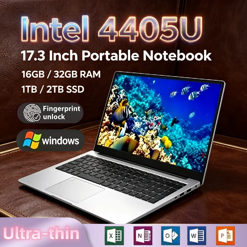 Intel 4405U 17.3 Inch Notebook 16GB RAM 2TB SSD Fingerprint Unlock Full HD Screen High Performance Work Gaming Pro Max