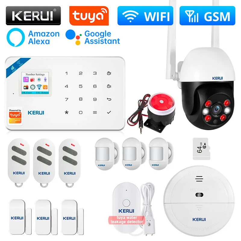 

KERUI W181 WIFI Alarm for Home GSM Alarm Support Alexa Tuya Smart Motion Sensor Water Leakage Detector Siren Remote Control