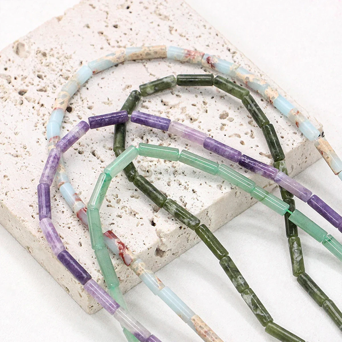3strands 4x13mm Natural Stone Beads Cylinder Loose Spacer Agates Amazonite String Bead for Jewelry Making DIY Bracelet Necklace