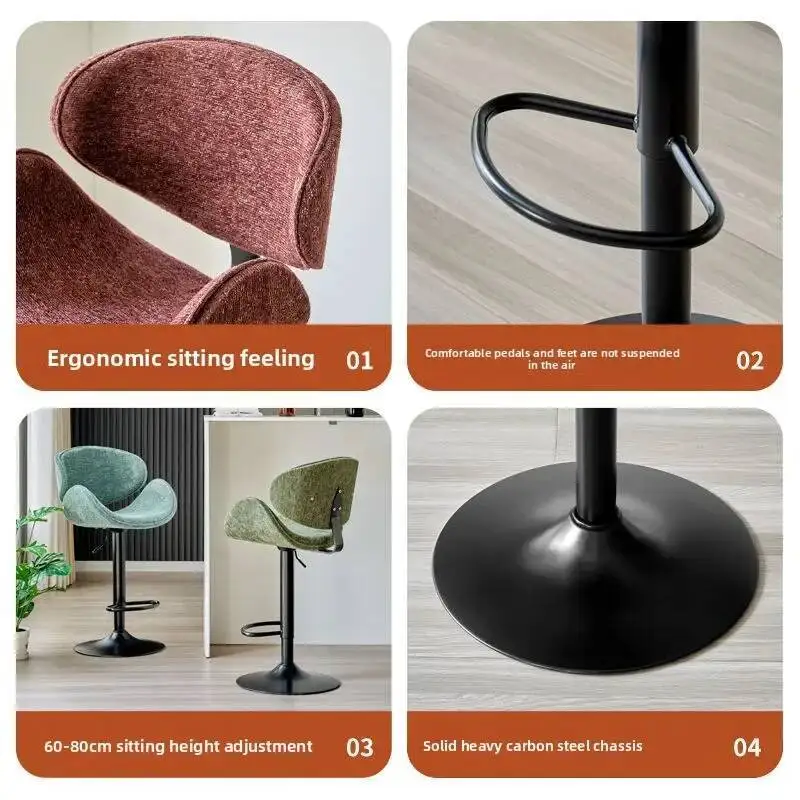 Nordic Home Backrest Swivel Chair Modern Simple Light Luxury High Stool Bar Chairs Lift Solid Wood Comfortable Bar Chairs