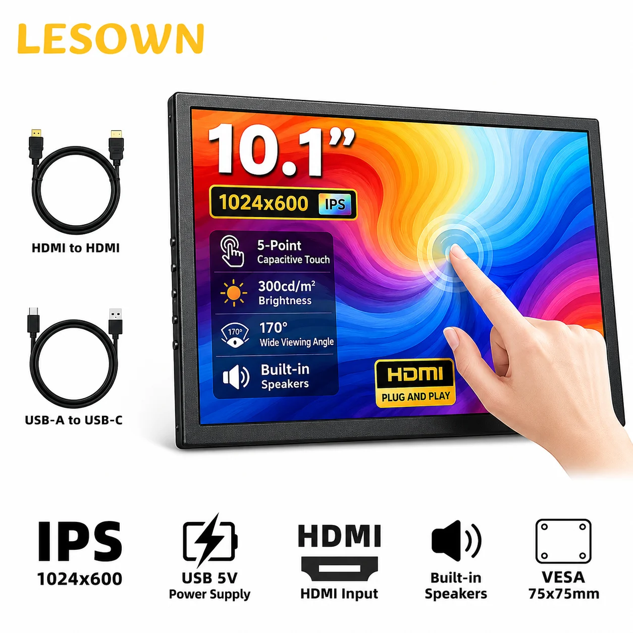 LESOWN Metal Developer Board Secondary Panel 10.1inch 16:9 HDTV VESA Touch Portable Monitor for Jetson Nano Tinker Dev Kit