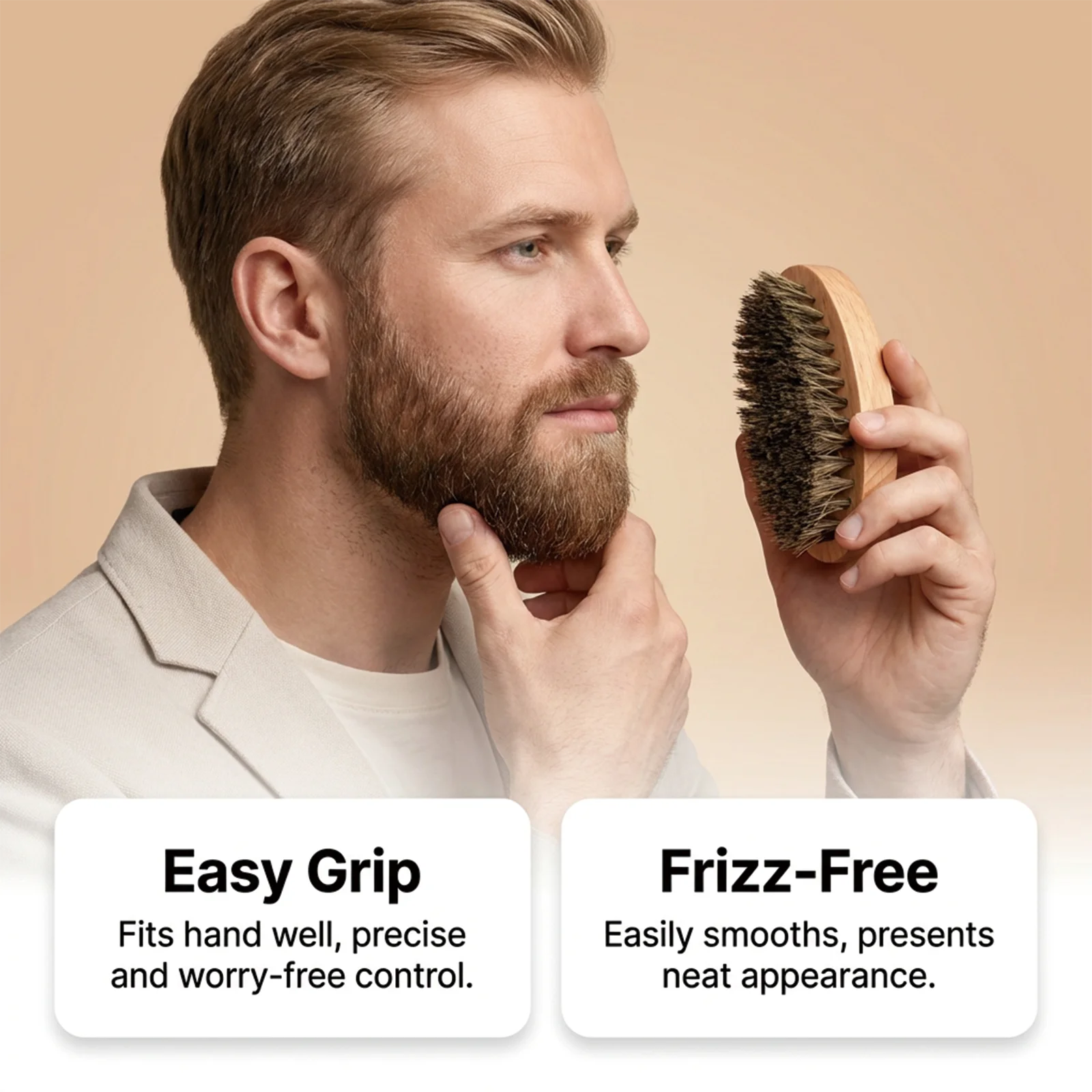 Boar Bristle Beard Brush, Daily Gentle Premium Care for Men, Soft Comfortable & Durable Portable Beard Grooming Tool