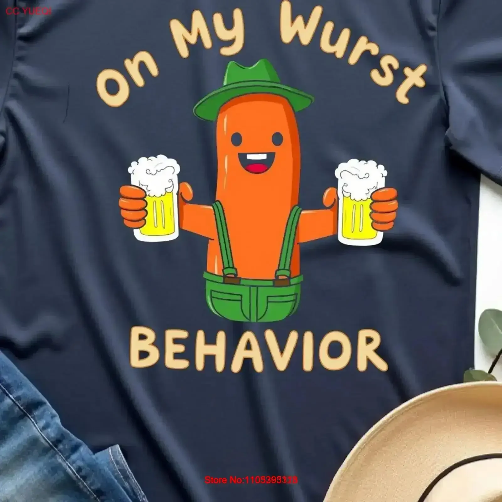 Oktoberfest On My Wurst Behavior Funny German T Shirt Bavarian Sausage Beer Festival Party for Humor Top vintage Washed Casual