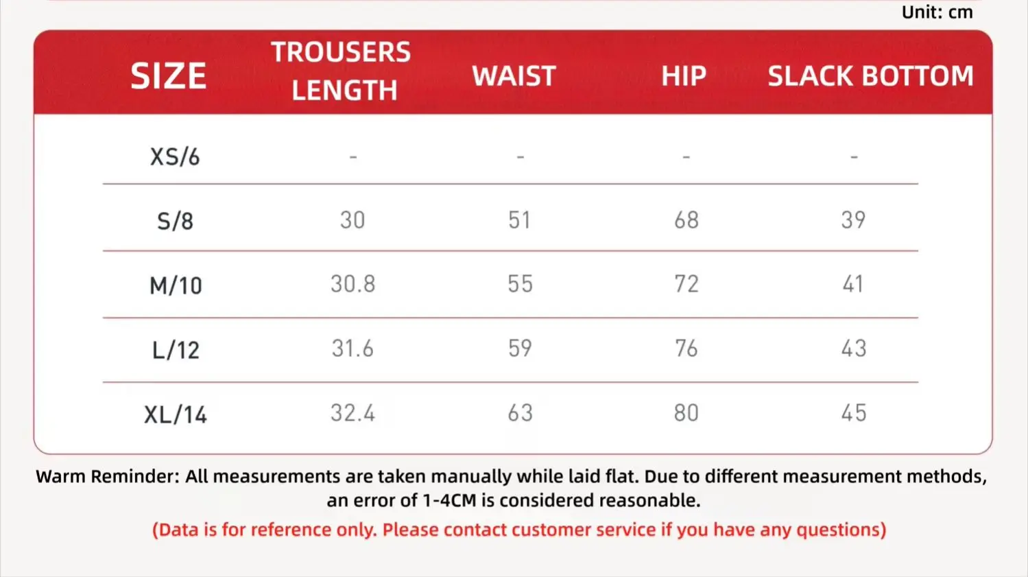 Size chart and fit details