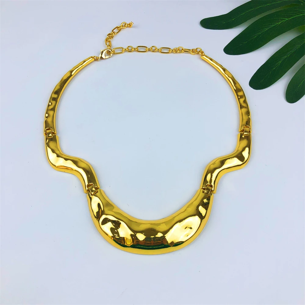 ESALE Dubai Gold Color Jewelry Sets For Women Irregular Shape Necklace Earrings Bracelet Nigerian Bridal Wedding Party Jewelry