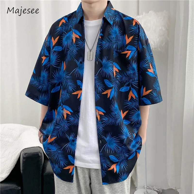 

Panelled Shirts Men Baggy Summer Printing Korean Style Hipster Half Sleeve All-match Daily Leisure High Street Slouchy Vitality