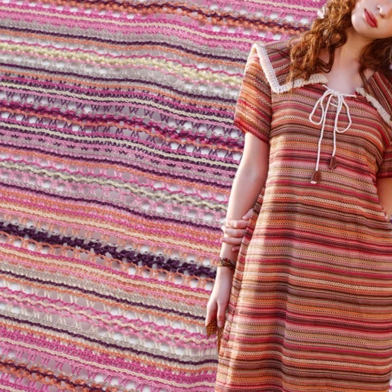 Summer Striped Knitted Fabric European and American Polyester Hollow Mesh Fashion Women's Clothing Fabric Alibaba Express