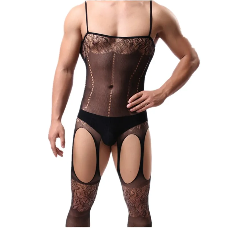 

Men's Sexy One-Piece Body Suit with Hollow out Elastic Temptation Uniform Tight Fit Appealing Torn Design for Youthful Charm