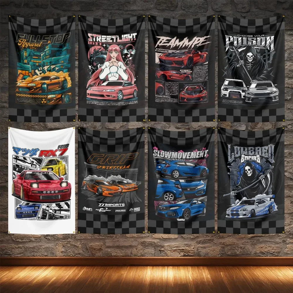 JDM Legend Modified Car Flag Polyester Digital Printing Cars Flagge Banner For Decoration