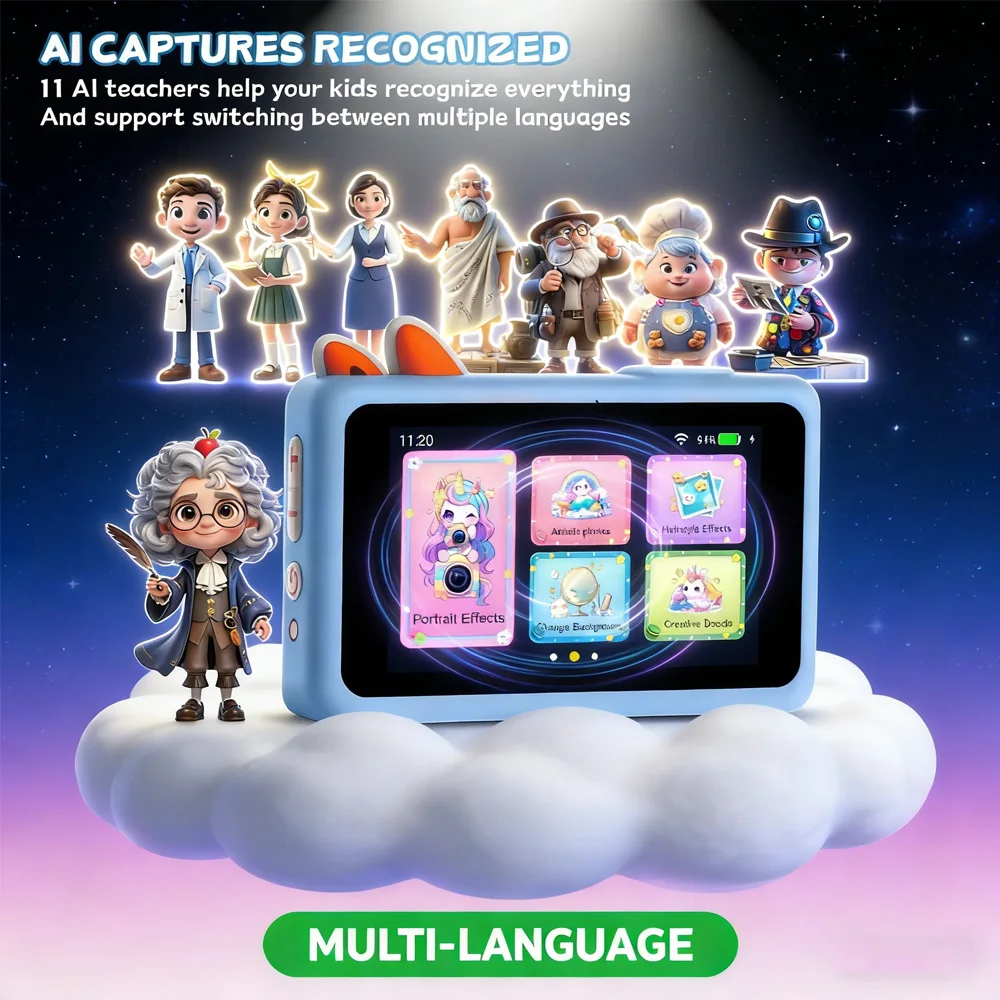 Máquina de aprendizagem de câmera infantil AI - Base de conhecimento de modelo grande, reconhecimento de fotos, tela sensível ao toque | Iluminação idealPresente para crianças