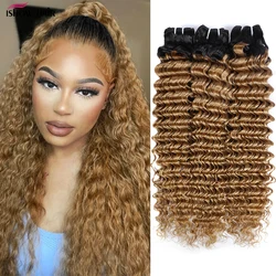 1B 27 Ombre Honey Blonde Deep Wave Bundles Brazilian Remy Human Hair Bundles For Women Colored Two Tone Human Hair Extensions