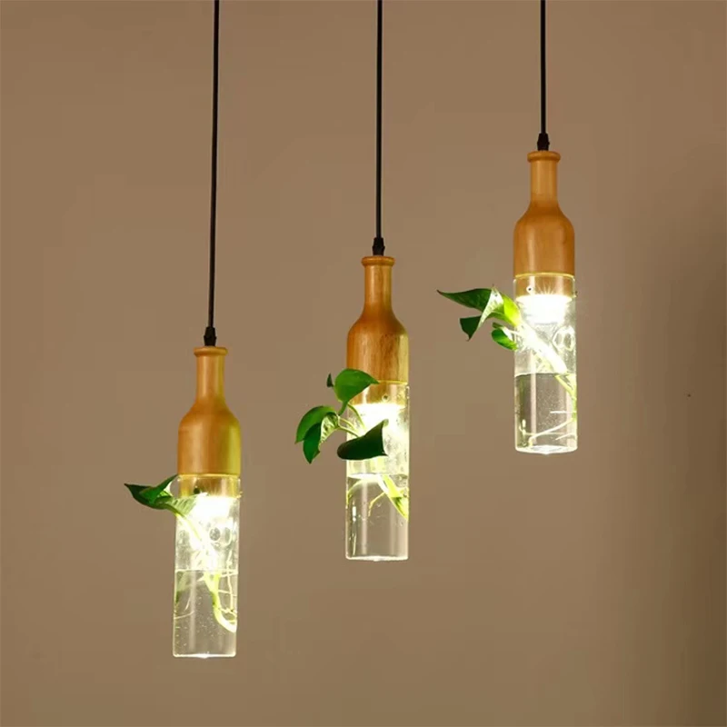 Imagem -03 - Modern Led Plant Pendant Lights Luminária de Garrafa de Vidro de Madeira Decoração Industrial Lâmpada Pendurada Iluminação E27