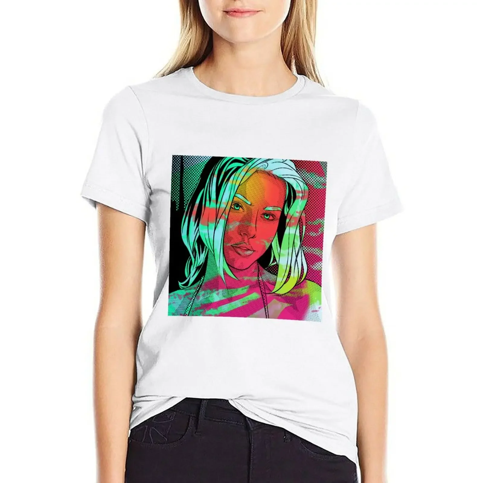 

Pop Art Girl Bright Colors T-shirt Short sleeve tee tees western t shirts for Women