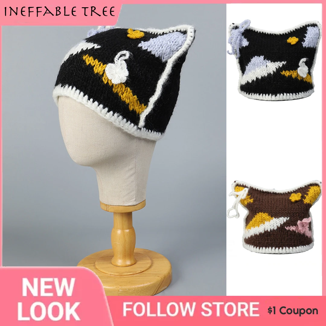 

Butterfly Knitted Ear Protection Hats for Women&Men Winter Autumn Warm Beanies Caps Outdoor Ski Balaclava Ladies Skullies Hat