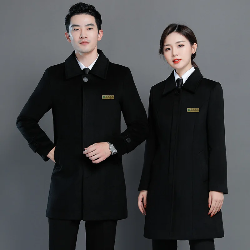 

Men's Women's Same Professional Work Clothes Mid-Length Black Woolen Coat Autumn and Winter Clothing Sales Depar