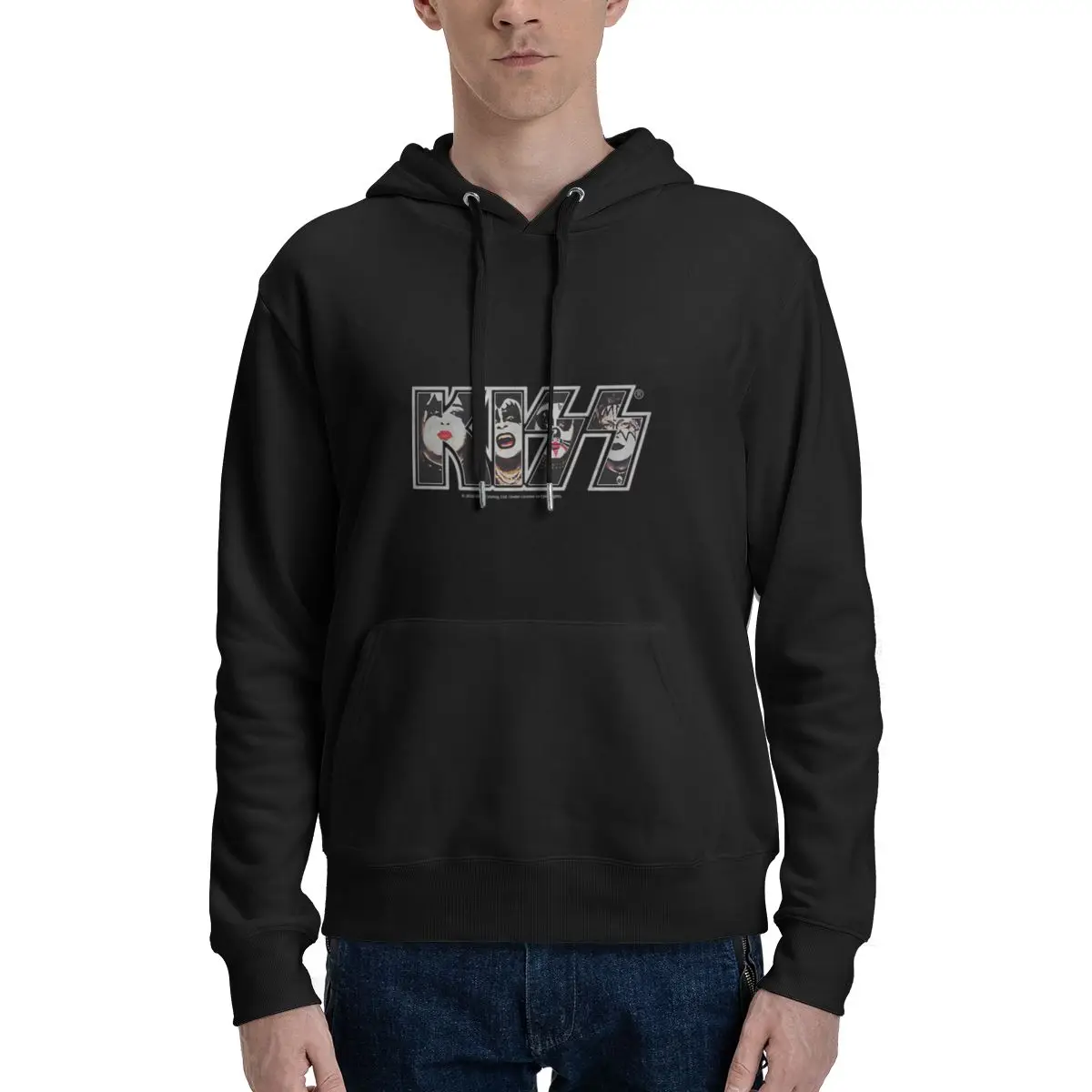 KISS The Band Logo With Members In It Racerback Casual Hoodies Pullovers Cotton Sweatshirts Men Women Tops