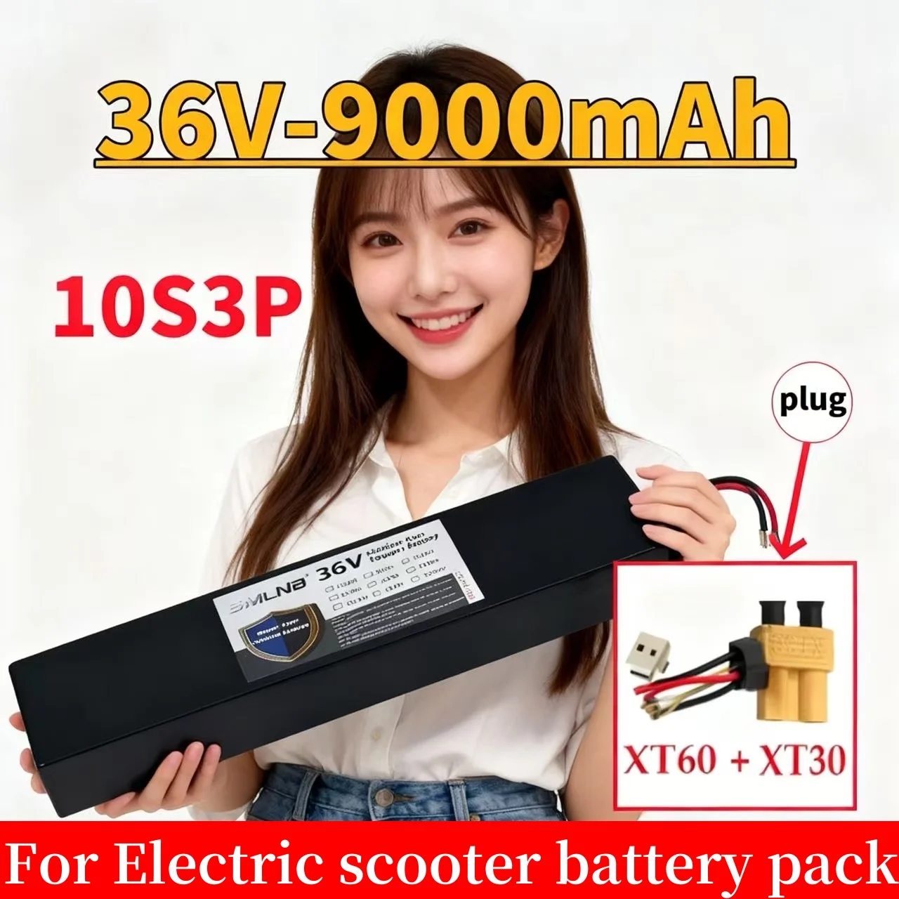 

36V 9000mAh Upgraded Rechargeable 10S3P 42V Electric Battery Pack 18650 Lithium M365 for XT60+XT30 plug