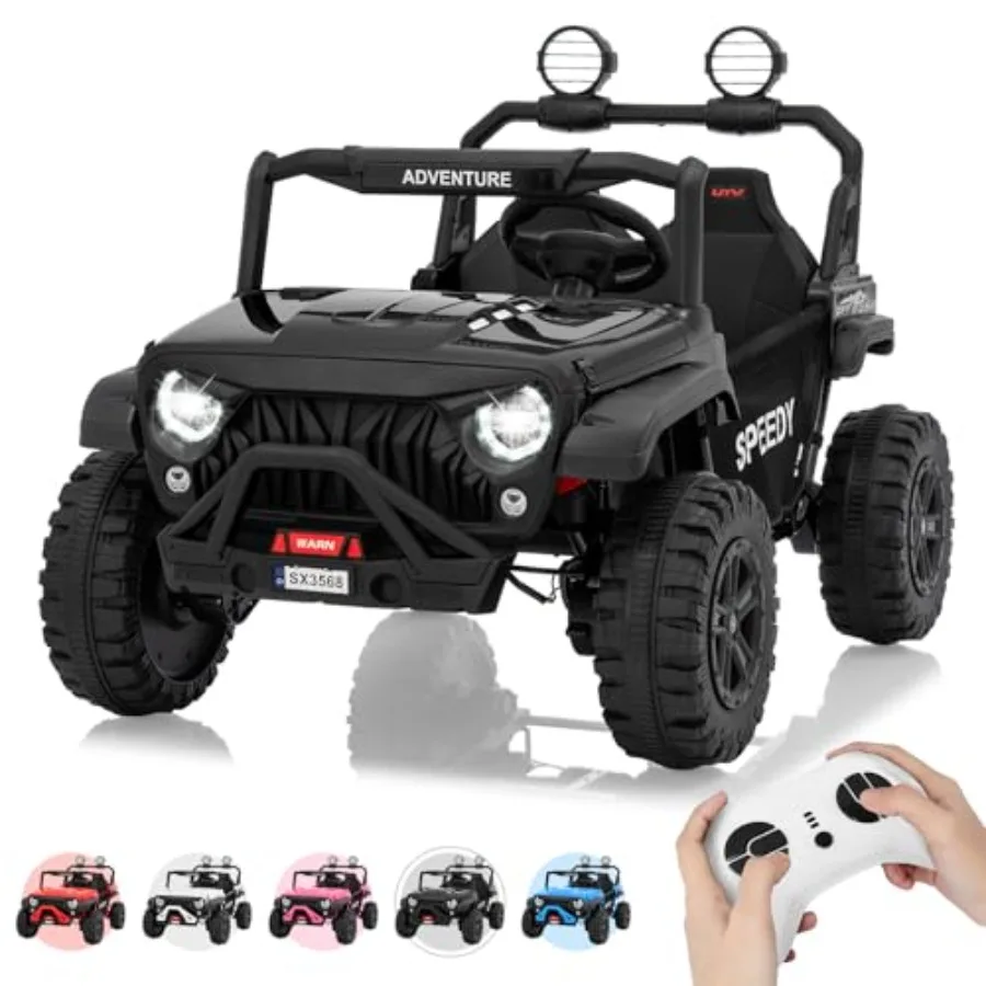 

2 Seater Ride on Car for 24V Black Electric Vehicle with 4WD Spring Suspension LED Lights Remote Control 3 Speeds Music Dual St