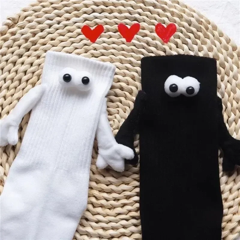 Christmas Magnetic Suction Hand in Hand Socks Black White Unisex Holding Hands Long Socks Girls Harajuku Cute Couple Cotton Sock