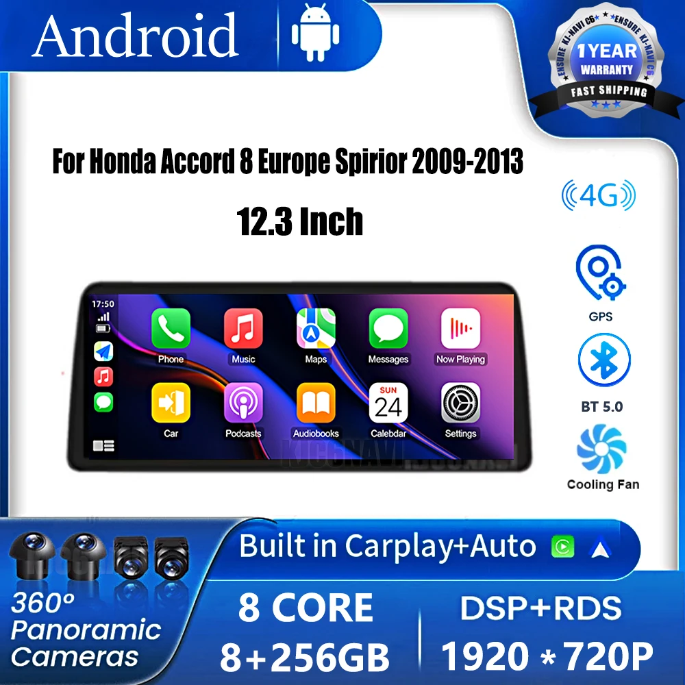 

12,3-дюймовый для Honda Accord 8 Europe Spirior 2009-2013 Android OS Octa Core 8 + 128G Автомобильный мультимедийный плеер Стерео BT Carplay Wi-Fi