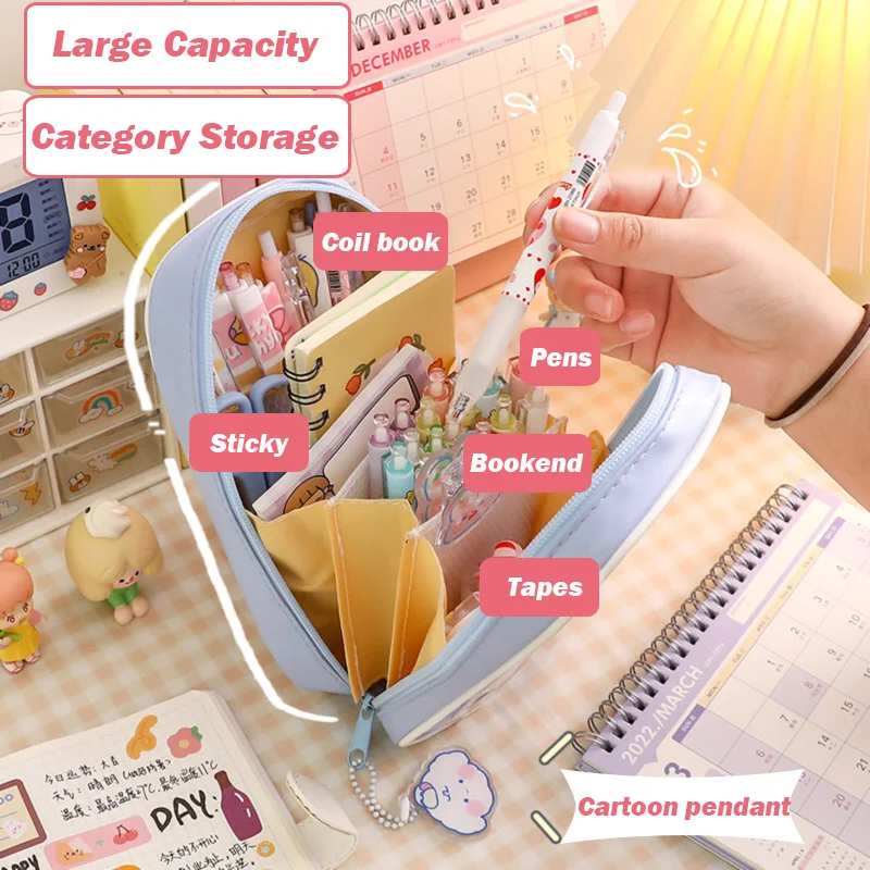 Kawaii Transparent Pencil Case Large Capacity Organizer Pen Box Korean Pouch for Girls Back to School Supplies Stationery