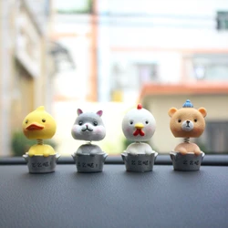 5cm Resin Mini Shaking Head Bear Duck Car Ornament Auto Center Console Chicken Decoration Cute Cat Car Accessories Gifts 4 Style