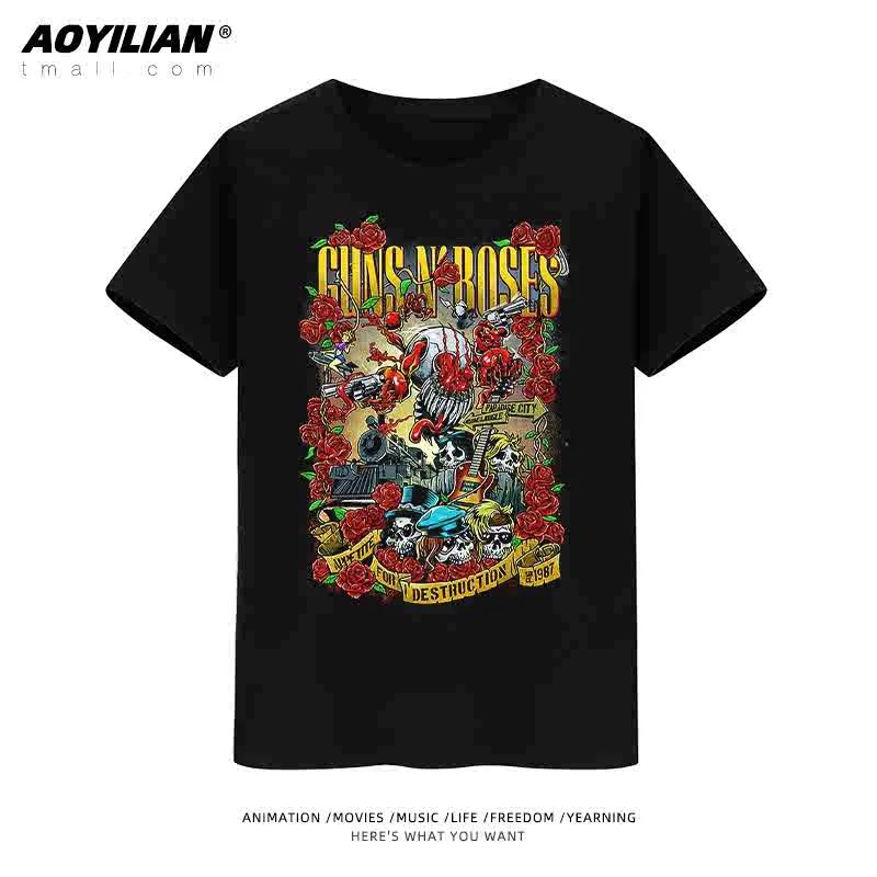 

Футболка с короткими рукавами Guns Roses, хлопковая женская европейская и американская трендовая брендовая футболка с круглым вырезом, уличная одежда в стиле хип-хоп, топ
