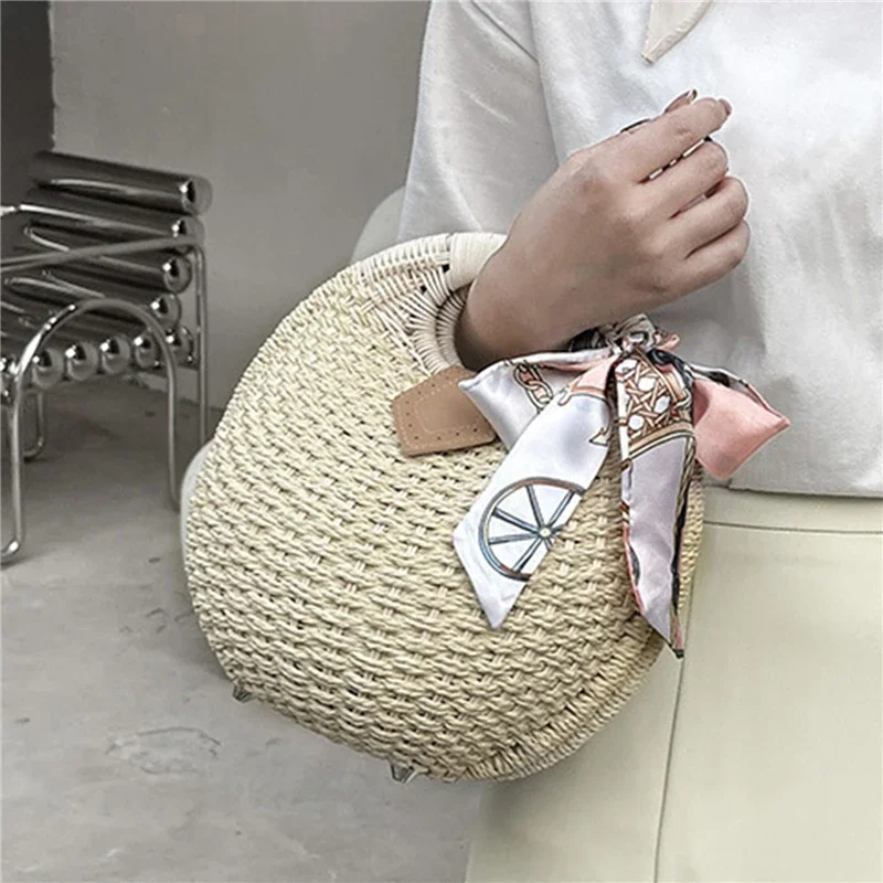 Handbags Personality Cute Rattan Bag Casual Small Round Tote Woven Female Fashion Beach Bag