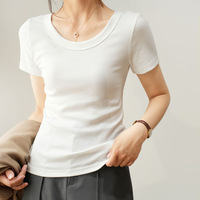 High end cotton women's U-neck T-shirt top, short sleeved, loose fit, top shirt Pornhub crop top