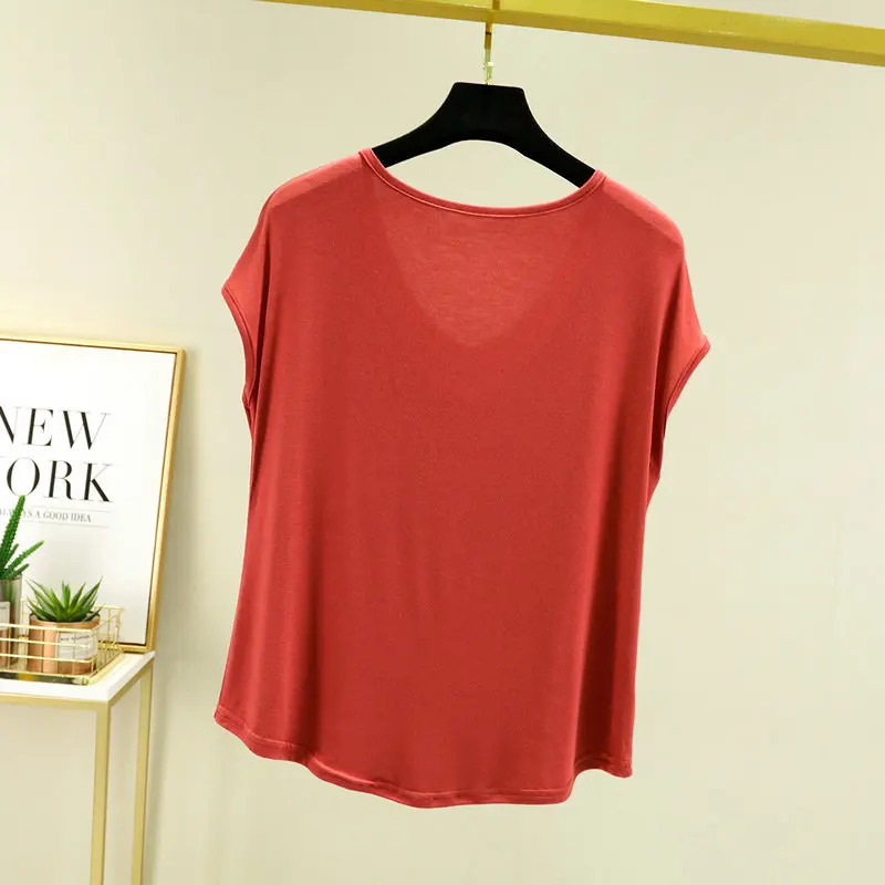 Modal V-neck Tshirt Short sleeves Summer women\'s loose casual T-shirts slim fit thin bottoming tee tops all match