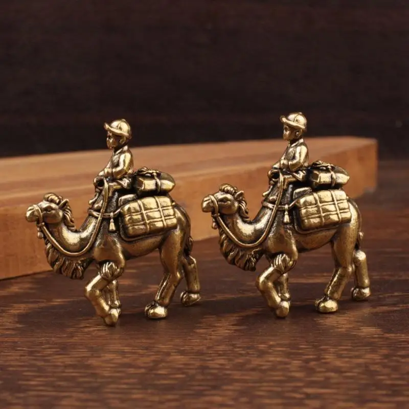 1/2Pcs Brass Camel With Rider Figurine Set Vintage Finish Fine Details For Home Ornament Decor Collection Gifts