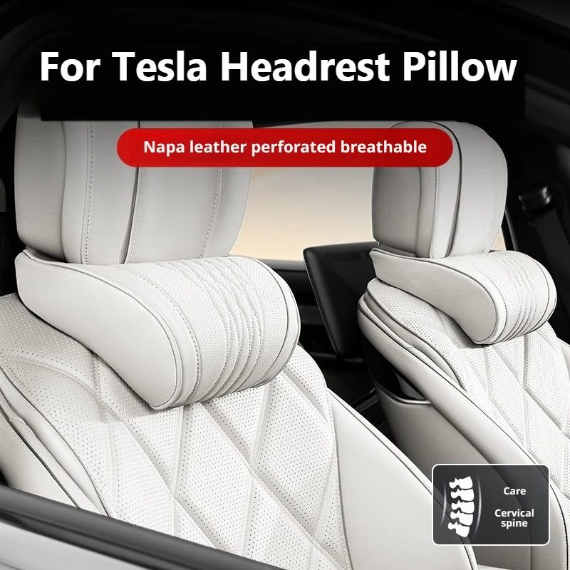 Luxury Nappa Leather Latex Car Neck Pillow For Tesla Model 3 Model Y Model S  X Cybertruck Ergonomic Support Car Waist Pillow