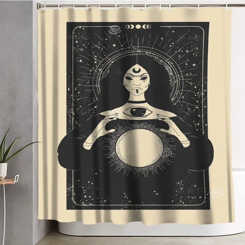 Tarot With The Phases Of The Sun, Moon, And The Witch's All Seeing Eye Shower Curtain By Ho Me Lili For Bathroom Decor