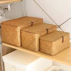 Woven Storage Basket with Vintage Straw Weave Retro Grass-Braided Gift Box for Packaging Desktop Storage Basket for Living Room