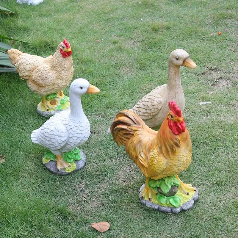 European Style Garden Lawn Decoration Simulation Duck Pigeon Rabbit Rooster Hen Creative Sculpture Ornament Craft