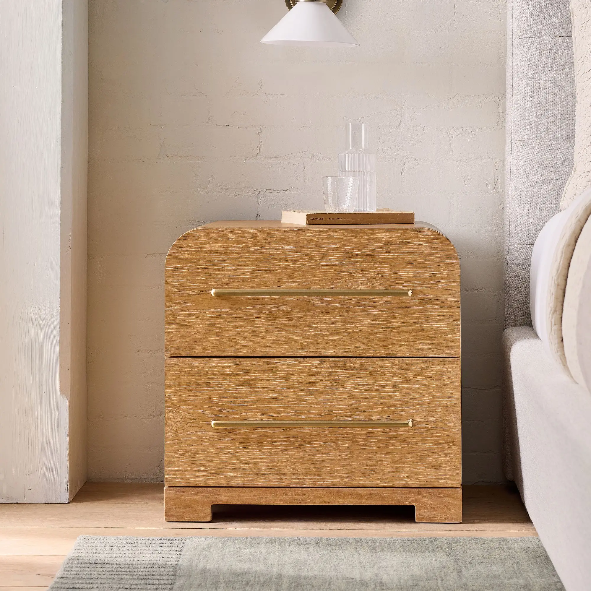 JX-MYHOME French Modern Solid Oak Wood Nightstand & Bedside Table for Bedroom Furniture(