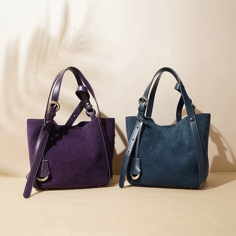 Women\'s Brushed Leather High-quality Leather Shoulder Bag Vintage Suede Red Bucket Bag Large Capacity Handbag With Cosmetic Bag