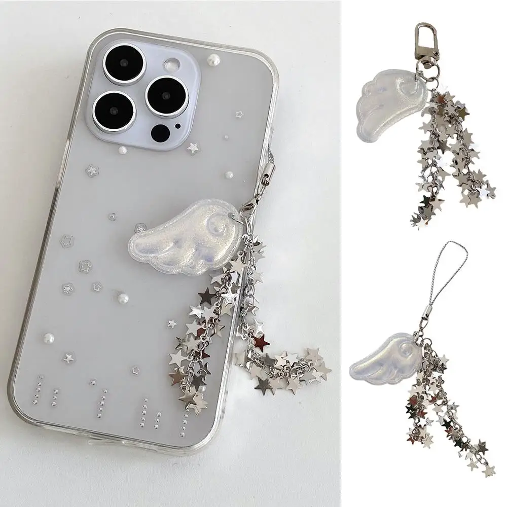 

Cute Keychain Small Mobile Phone Chain Bag Charms Diy Hanging Accessories Simple White Stars Decor sweet Backpack Pendant