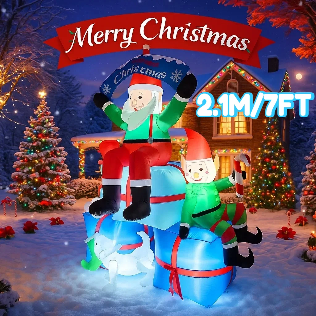 

2.1M/7FT Santa Claus Snowman Elf Dog Christmas Ornament Home Inflatable Toys with LED Lights Yard Xmas Party DIY Ornament