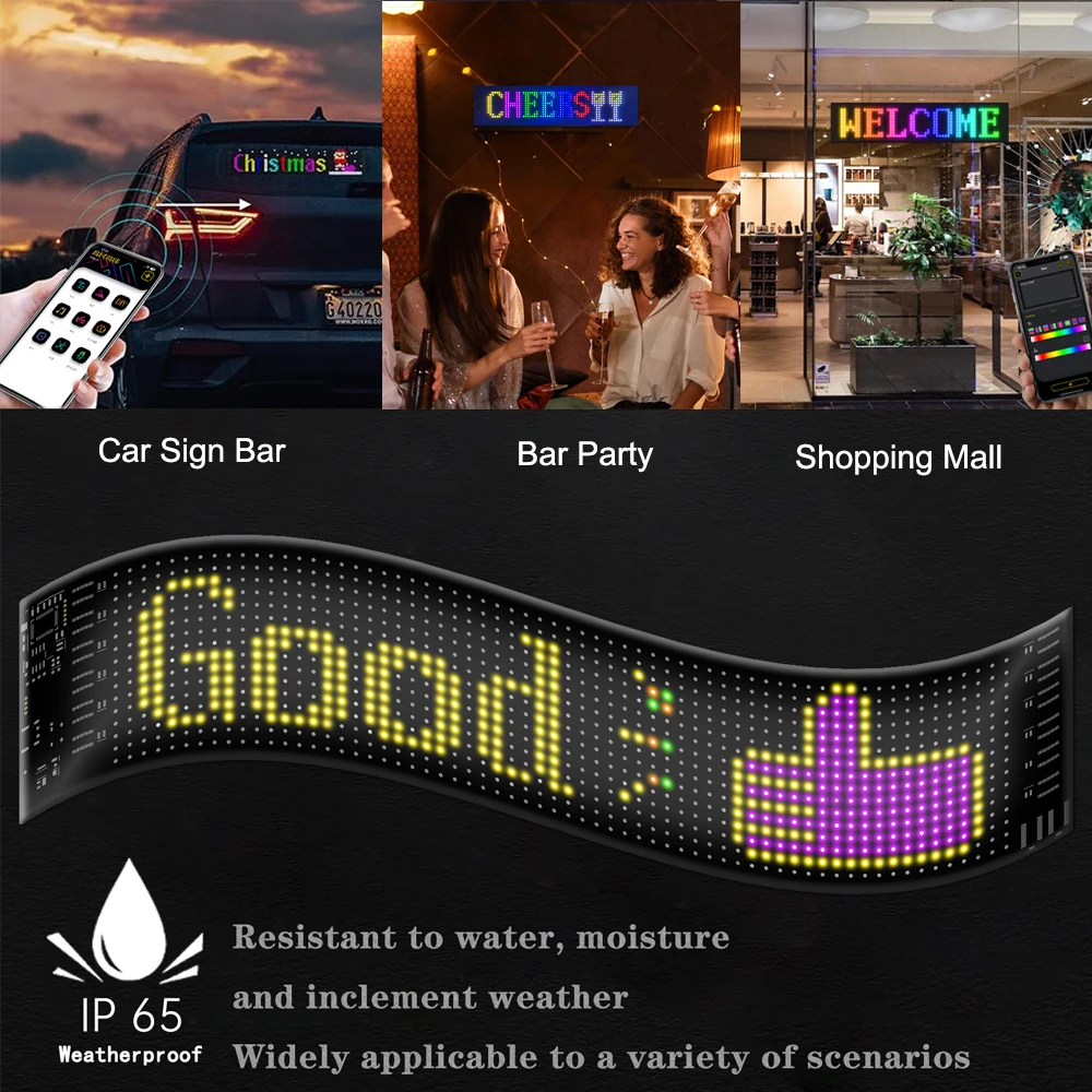 LED Matrix แผงรถด้านหลังจอแสดงผลหน้าจอแบบยืดหยุ่น Night Light DIY USB Bluetooth App Control สําหรับรถ Store โรงแรมบาร์